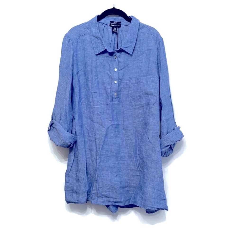 Jones New York Linen Tunic Top in Chambray Blue-Size 1X